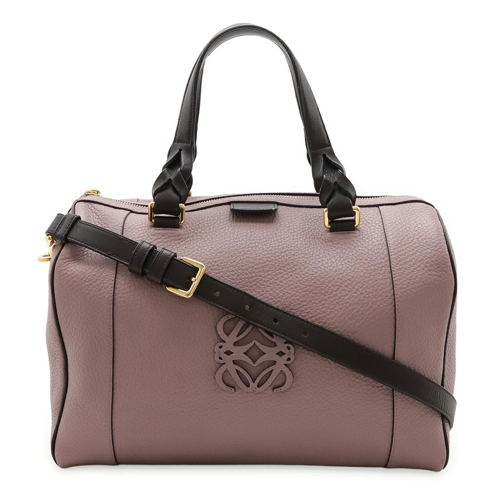 Loewe Fusta Handbag Boston Bag Shoulder Leather Orchid Purple Black Brown